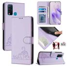 For vivo Y30 4G Global  Cat Rat Embossed Pattern RFID Leather Phone Case with Lanyard(Purple) - 1