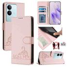 For vivo V29 5G Global / V29 Pro Cat Rat Embossed Pattern RFID Leather Phone Case with Lanyard(Pink) - 1