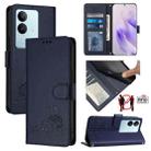 For vivo V29 5G Global / V29 Pro Cat Rat Embossed Pattern RFID Leather Phone Case with Lanyard(Blue) - 1