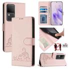 For vivo V30 5G Global Cat Rat Embossed Pattern RFID Leather Phone Case with Lanyard(Pink) - 1