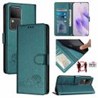 For vivo V30 5G Global Cat Rat Embossed Pattern RFID Leather Phone Case with Lanyard(Peacock Green) - 1