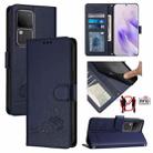 For vivo V30 5G Global Cat Rat Embossed Pattern RFID Leather Phone Case with Lanyard(Blue) - 1