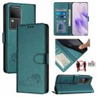 For vivo V30 Pro 5G Global Cat Rat Embossed Pattern RFID Leather Phone Case with Lanyard(Peacock Green) - 1