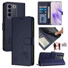 For vivo V27 Pro 5G Global Cat Rat Embossed Pattern RFID Leather Phone Case with Lanyard(Blue) - 1