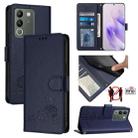 For vivo V29E 5G Global Cat Rat Embossed Pattern RFID Leather Phone Case with Lanyard(Blue) - 1