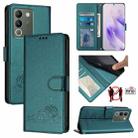 For vivo V30 Lite 5G Global Cat Rat Embossed Pattern RFID Leather Phone Case with Lanyard(Peacock Green) - 1