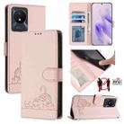 For vivo Y11 2023 / Y02T Cat Rat Embossed Pattern RFID Leather Phone Case with Lanyard(Pink) - 1