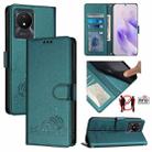 For vivo Y11 2023 / Y02T Cat Rat Embossed Pattern RFID Leather Phone Case with Lanyard(Peacock Green) - 1