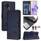 For vivo Y11 2023 / Y02T Cat Rat Embossed Pattern RFID Leather Phone Case with Lanyard(Blue) - 1