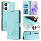 For vivo Y03 4G Global Cat Rat Embossed Pattern RFID Leather Phone Case with Lanyard(Mint Green) - 1