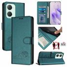 For vivo Y03 4G Global Cat Rat Embossed Pattern RFID Leather Phone Case with Lanyard(Peacock Green) - 1