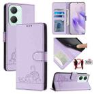 For vivo Y03 4G Global Cat Rat Embossed Pattern RFID Leather Phone Case with Lanyard(Purple) - 1