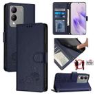 For vivo Y17S 4G Global Cat Rat Embossed Pattern RFID Leather Phone Case with Lanyard(Blue) - 1