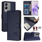 For vivo Y17S 5G India Cat Rat Embossed Pattern RFID Leather Phone Case with Lanyard(Blue) - 1