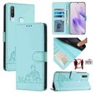 For vivo Y17 / Y15 / Y12 / Y11 Cat Rat Embossed Pattern RFID Leather Phone Case with Lanyard(Mint Green) - 1