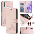 For vivo Y17 / Y15 / Y12 / Y11 Cat Rat Embossed Pattern RFID Leather Phone Case with Lanyard(Pink) - 1