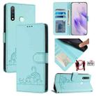 For vivo Y19 / U3 / Y5S / Z5i / U20 Cat Rat Embossed Pattern RFID Leather Phone Case with Lanyard(Mint Green) - 1