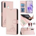 For vivo Y19 / U3 / Y5S / Z5i / U20 Cat Rat Embossed Pattern RFID Leather Phone Case with Lanyard(Pink) - 1