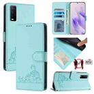 For vivo Y20 / Y20i / Y20S / Y11S Cat Rat Embossed Pattern RFID Leather Phone Case with Lanyard(Mint Green) - 1