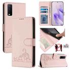 For vivo Y12S / iQOO U1x Cat Rat Embossed Pattern RFID Leather Phone Case with Lanyard(Pink) - 1