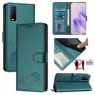 For vivo Y12S / iQOO U1x Cat Rat Embossed Pattern RFID Leather Phone Case with Lanyard(Peacock Green) - 1