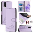 For vivo Y12S / iQOO U1x Cat Rat Embossed Pattern RFID Leather Phone Case with Lanyard(Purple) - 1