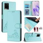 For vivo Y33S 4G Global Cat Rat Embossed Pattern RFID Leather Phone Case with Lanyard(Mint Green) - 1