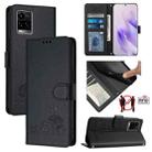 For vivo Y33S 4G Global Cat Rat Embossed Pattern RFID Leather Phone Case with Lanyard(Black) - 1