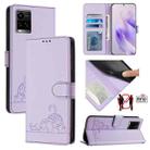 For vivo Y33S 4G Global Cat Rat Embossed Pattern RFID Leather Phone Case with Lanyard(Purple) - 1