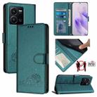 For vivo Y35 4G Global Cat Rat Embossed Pattern RFID Leather Phone Case with Lanyard(Peacock Green) - 1