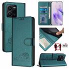 For vivo Y22 4G Global Cat Rat Embossed Pattern RFID Leather Phone Case with Lanyard(Peacock Green) - 1