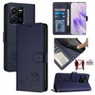 For vivo Y22 4G Global Cat Rat Embossed Pattern RFID Leather Phone Case with Lanyard(Blue) - 1