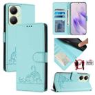 For vivo Y27 4G 2023 Global Cat Rat Embossed Pattern RFID Leather Phone Case with Lanyard(Mint Green) - 1