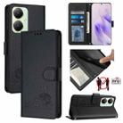 For vivo Y27 4G 2023 Global Cat Rat Embossed Pattern RFID Leather Phone Case with Lanyard(Black) - 1