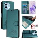 For vivo Y38 5G Cat Rat Embossed Pattern RFID Leather Phone Case with Lanyard(Peacock Green) - 1