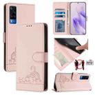 For vivo Y31 4G 2021 India Cat Rat Embossed Pattern RFID Leather Phone Case with Lanyard(Pink) - 1