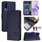 For vivo Y53S 4G / Y51A 2021 Cat Rat Embossed Pattern RFID Leather Phone Case with Lanyard(Blue) - 1