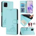 For vivo Y52S 5G / iQOO U3 Cat Rat Embossed Pattern RFID Leather Phone Case with Lanyard(Mint Green) - 1