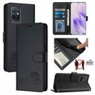 For vivo Y55S 2023 5G Cat Rat Embossed Pattern RFID Leather Phone Case with Lanyard(Black) - 1