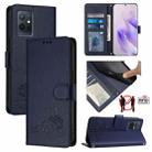 For vivo Y55S 2023 5G Cat Rat Embossed Pattern RFID Leather Phone Case with Lanyard(Blue) - 1