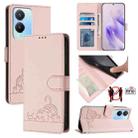 For vivo Y56 5G Global Cat Rat Embossed Pattern RFID Leather Phone Case with Lanyard(Pink) - 1