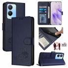 For vivo Y56 5G Global Cat Rat Embossed Pattern RFID Leather Phone Case with Lanyard(Blue) - 1