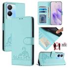 For vivo Y02S 4G Global Cat Rat Embossed Pattern RFID Leather Phone Case with Lanyard(Mint Green) - 1