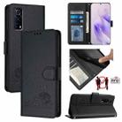 For vivo Y72 5G / iQOO Z3 / Y52 5G Cat Rat Embossed Pattern RFID Leather Phone Case with Lanyard(Black) - 1