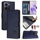 For vivo Y36 4G Global Cat Rat Embossed Pattern RFID Leather Phone Case with Lanyard(Blue) - 1