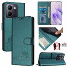 For vivo Y27S 4G Global Cat Rat Embossed Pattern RFID Leather Phone Case with Lanyard(Peacock Green) - 1