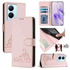 For vivo Y78+ 5G Global Cat Rat Embossed Pattern RFID Leather Phone Case with Lanyard(Pink) - 1