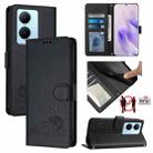 For vivo Y78+ 5G Global Cat Rat Embossed Pattern RFID Leather Phone Case with Lanyard(Black) - 1