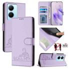 For vivo Y78 5G Global / V29 Lite Cat Rat Embossed Pattern RFID Leather Phone Case with Lanyard(Purple) - 1