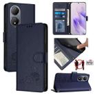 For vivo Y100 5G Global Cat Rat Embossed Pattern RFID Leather Phone Case with Lanyard(Blue) - 1